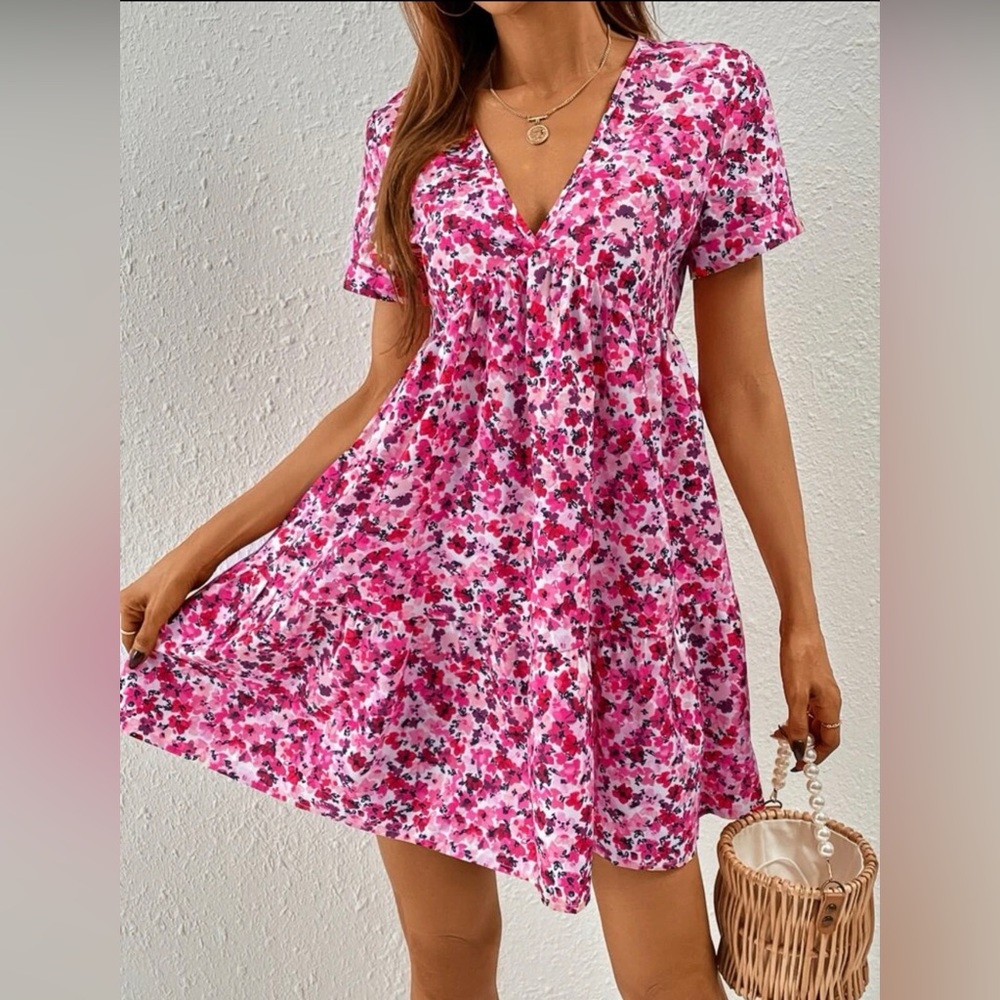 SHEIN pink floral size medium baby doll dress